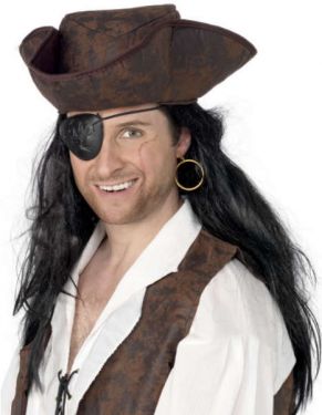 Pirate Fancy Dress - Leather Look Hat with Hair